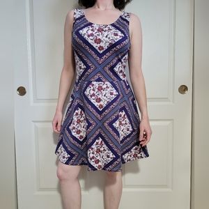 H&M Divided Tank Top Sleeveless Blue and White Floral Boho Skater Mini Dress